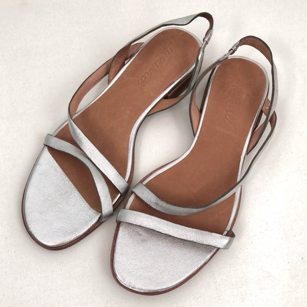 Madewell Heidi Silver Leather Slingback Strap Sandals Size 6.5 - Picture 2 of 6